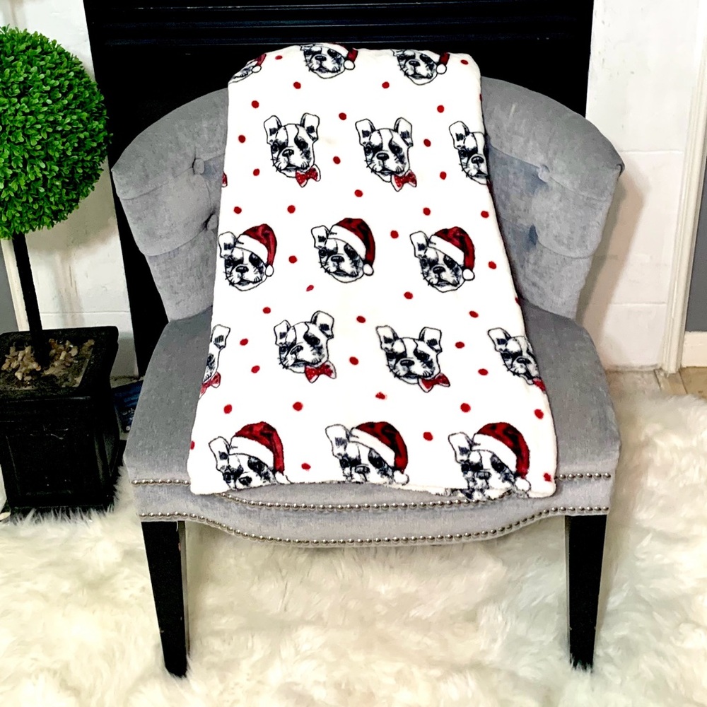 QUEEN Holiday Plush Blanket ◈ Frenchie Santa